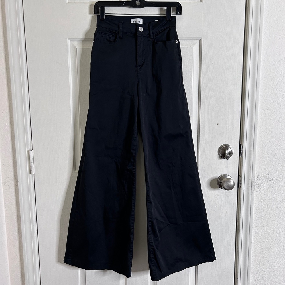 FRAME Le Palazzo High Rise Wide Leg Flare Pants Women Size 26 Noir Black Retro